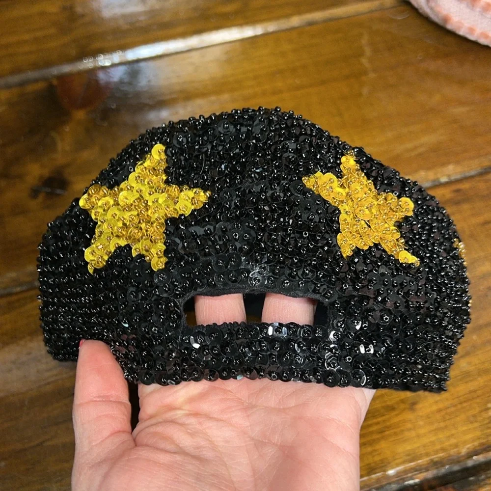 Vintage Sequin Star Cap Black‎ and Gold- OS